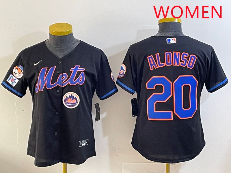 Women 2025 New York Mets #20 Alonso Black Game Nike MLB Jersey style 9